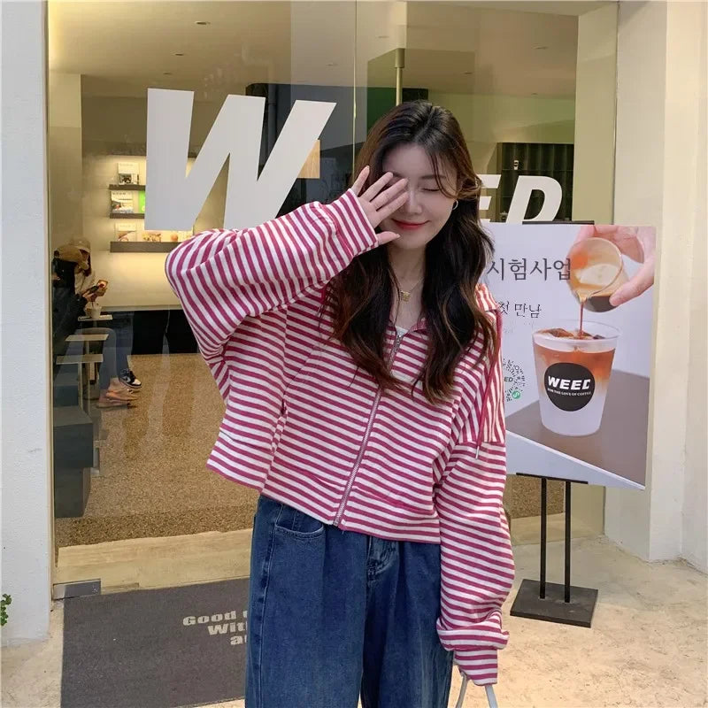 Autumn And Winter New Korean Style Ins Casual Sports Style Striped Hoo