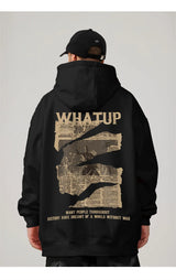 New Gothic Newspaper Graphic Print Hooded Sweatshirt For Men Fleece Hip Hop