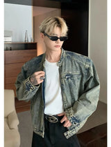 Mens Denim Jackets American Style High Street Zippers Coat Vintage Was