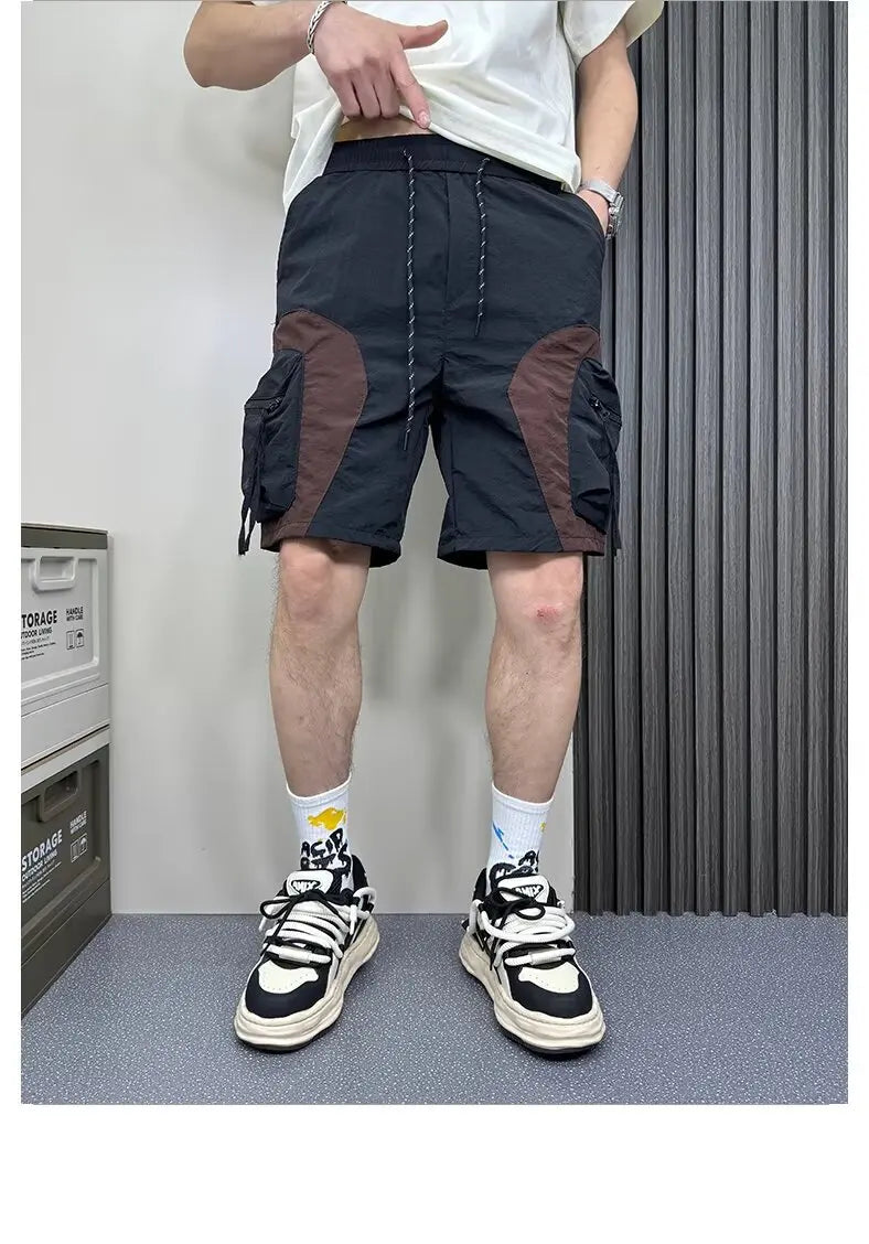 cargo shorts american fashion 2024 summer young men dark workwear casual half pants zipper big pocket beach shorts korean fashio military streetwear pants