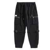 hip hop loose fit elastic waist cargo pants side big pocket ankle pants with belt mens drewstring military sweatpants joggers unique joggers style 4640
