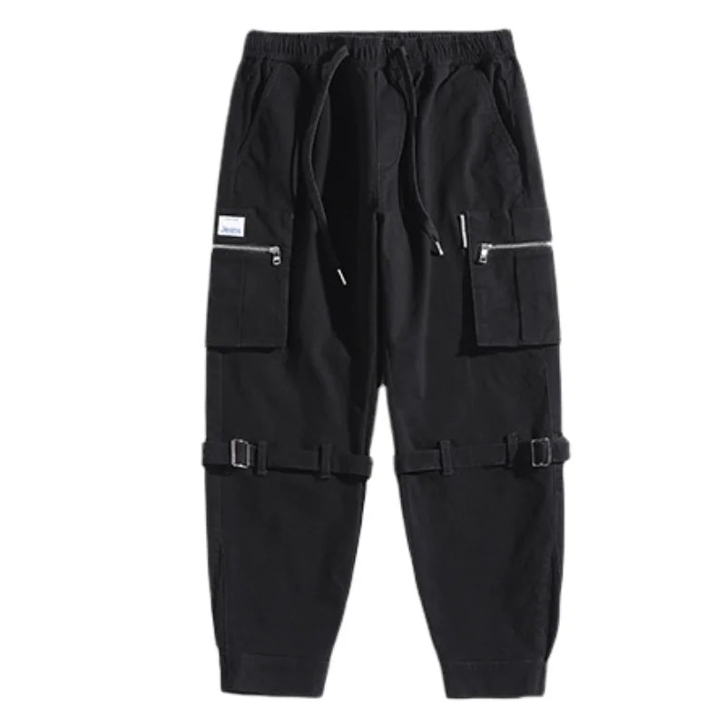 hip hop loose fit elastic waist cargo pants side big pocket ankle pants with belt mens drewstring military sweatpants joggers unique joggers style 4640