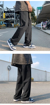 summer casual y2k streetwear straight pants men breathable korean fashion drape trousers solid color wide leg baggy sweatpants unique joggers style 3389
