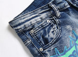 fashion skull graffiti jeans lightning printed denim pants mens distressed biker jeans streetwear slim hip hop pants joggers unique joggers style 346