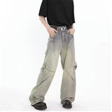 2024 new hip hop wide leg jeans for men washed distressed baggy denim trousers high street deconstruction cargo jean y2k pants multi-pocket cargos