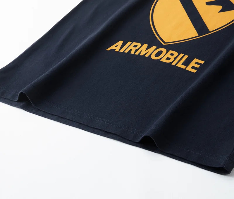 Summer Short Sleeved Men'S Military Retro Cavalry Division Letter Printing Casual Cotton Breathable Color Matching Round Neck