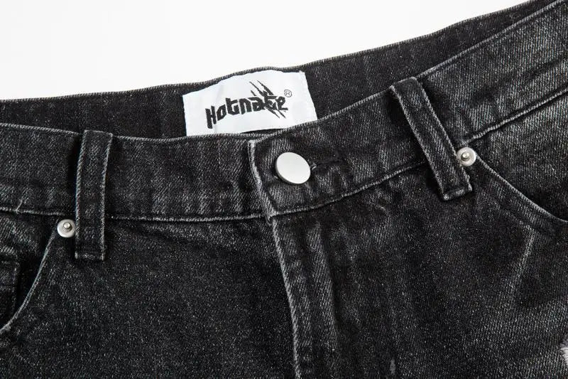 high street black washed straight jeans lowrise hip hop ripped jeans pants for men baggy vintage fashion wide denim pants women unique jeans style 5366