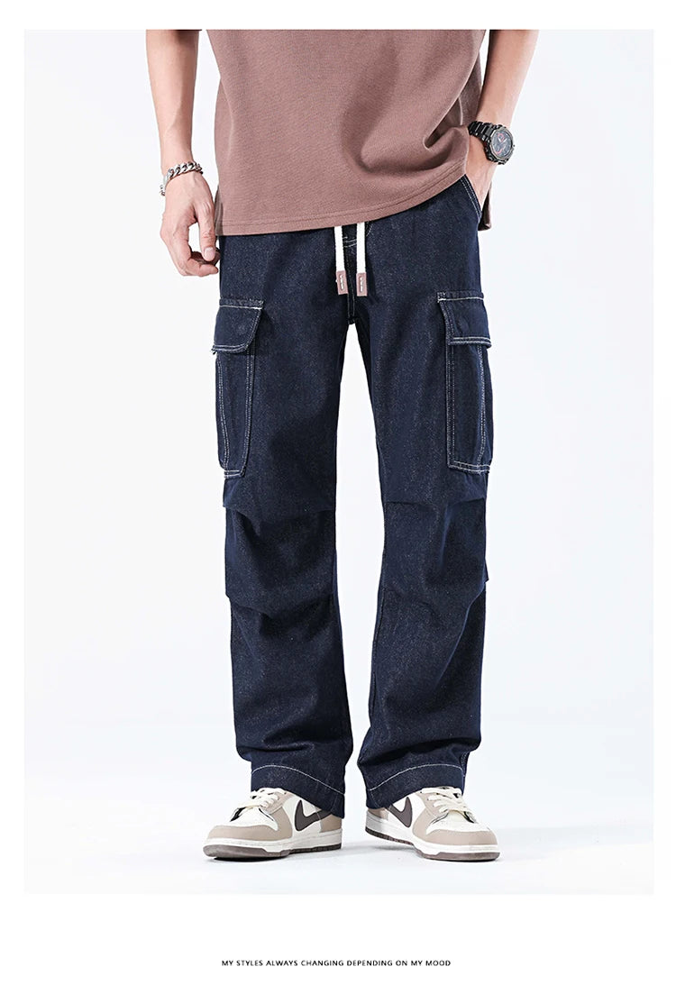 men autumn summer streetwear fashion plus size loose casual straight cargo jeans pant campus boy jeans trousers unique cargo style 2390