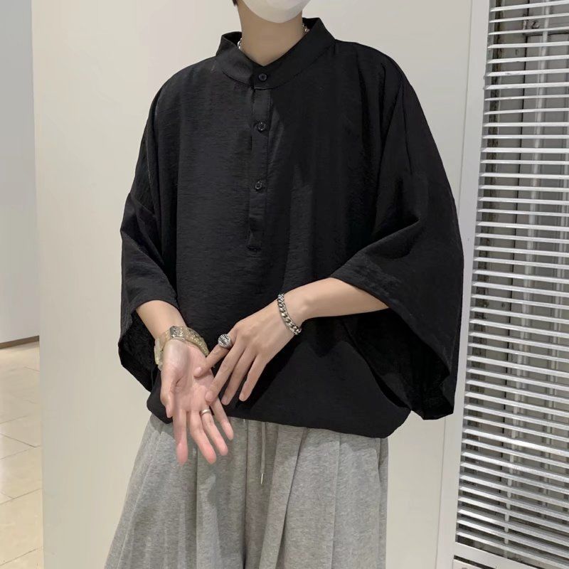 Sadcore Aesthetic piece – 2023 Summer New Fashion Japanese Stand Up Collar Short Sleev
