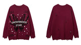 fashion butterfly knitted oversized sweater unisex o neck ripped holes knit pullover streetwear unisex loose sweaters clothing trendy hip hop style outerwear, unique limited edition hoodie, streetwear fashion hoodie