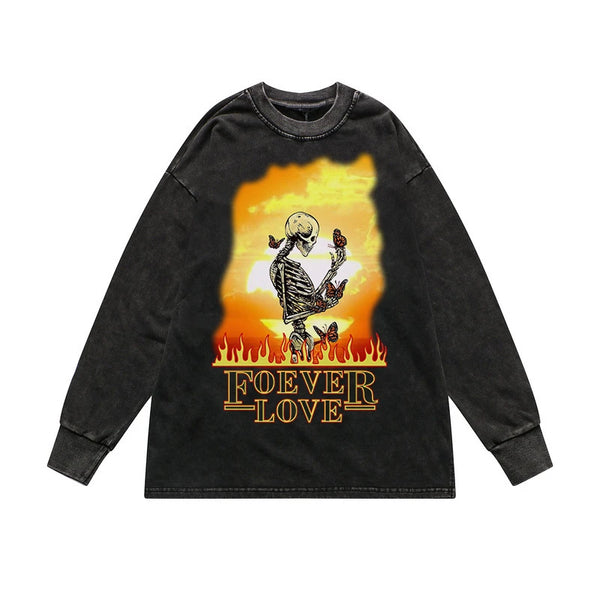Rainbowtouches Men's Sweatshirts Hip Hop Comfortable Popular Pattern Vintage Street Wear Black Skulls Printing Long Shirts