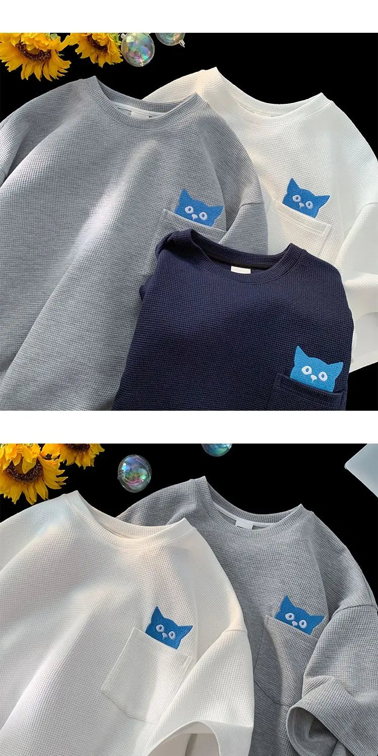 Y2k Anime panel – Korean High End Waffle Short Sleeved T Shirt For Men With Qu