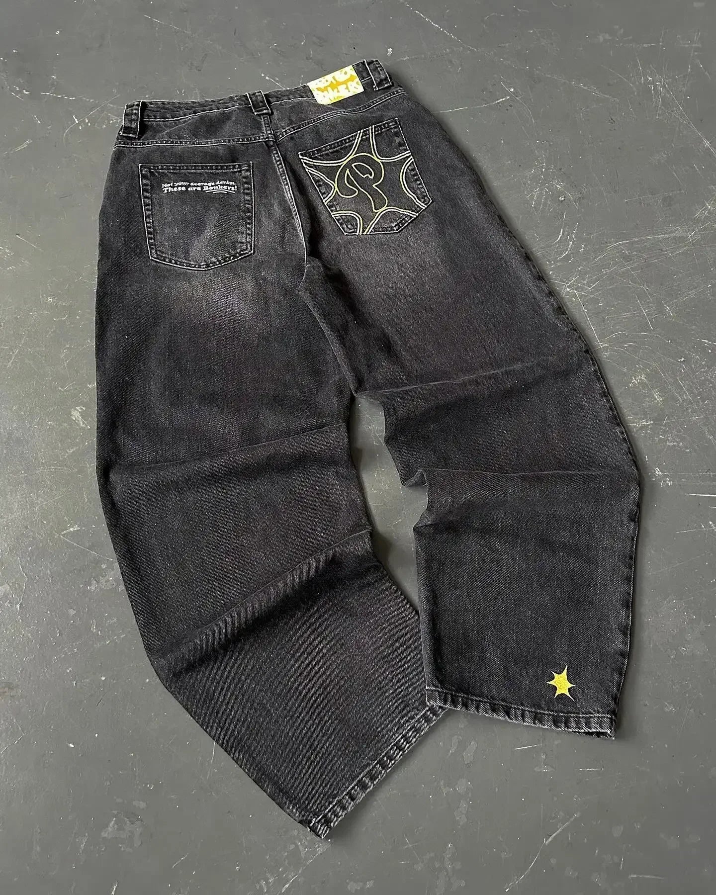 baggy jeans men and women retro harajuku hip hop high waist wide leg trouser y2k new protect jeans letter embroidery washed blue unique jeans style 2541