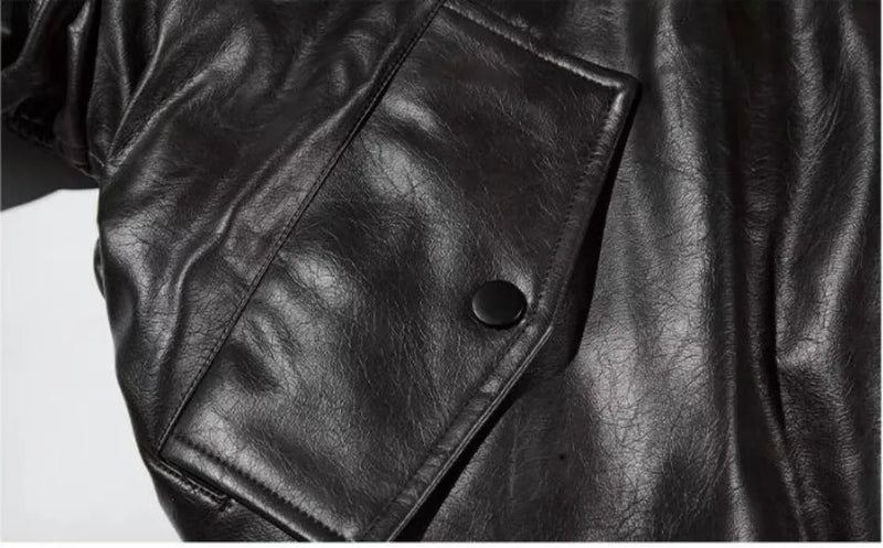 Winter American Fake Two Pieces Parkas Mens Heavy Weight Thicken Hip Hop PU Leather Cotton Jacket Trend Loose Motorcycle Coats
