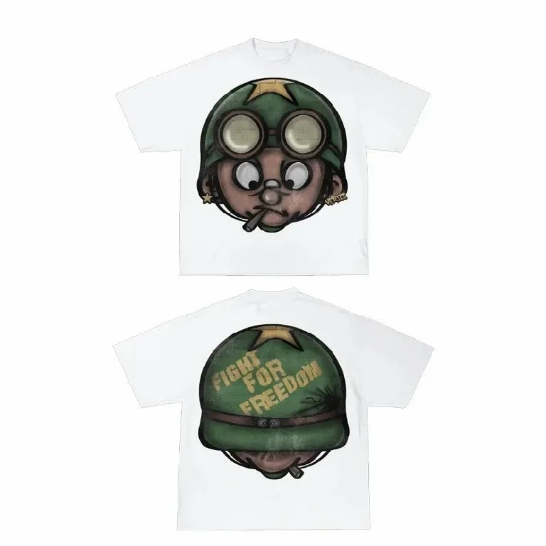 Harajuku Gothic Cartoon Graphic T Shirt Anime Print Streetwear Y2K Oversized TShirt Men Women Round Neck Cotton Short Sleeve Top