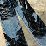 european and american style wide foot angel pattern y2k jeans womens autumn and winter printed fashionable ethnic pants vintage washed jeans