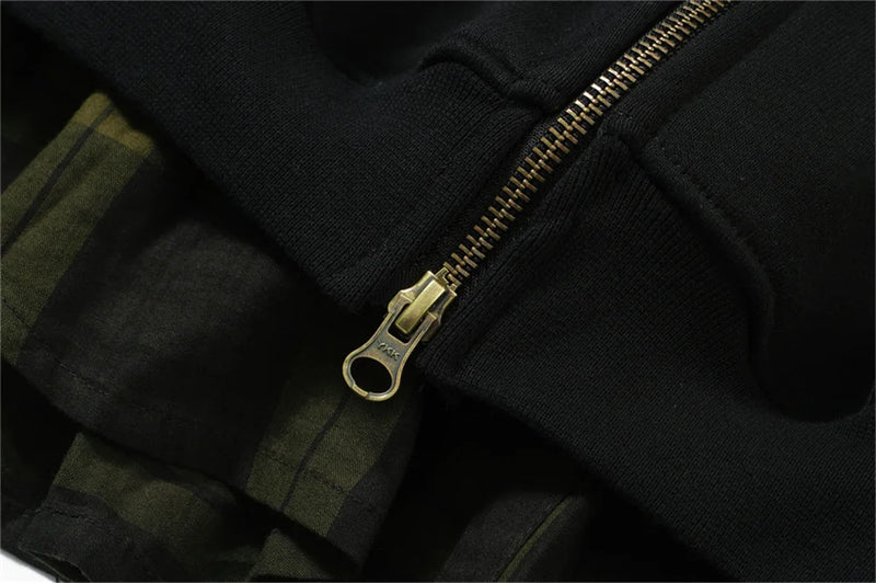skatercore vintage anime featuring undermycar 2024 new high quality shirt plaid cover with layered zipper open up hoodie black