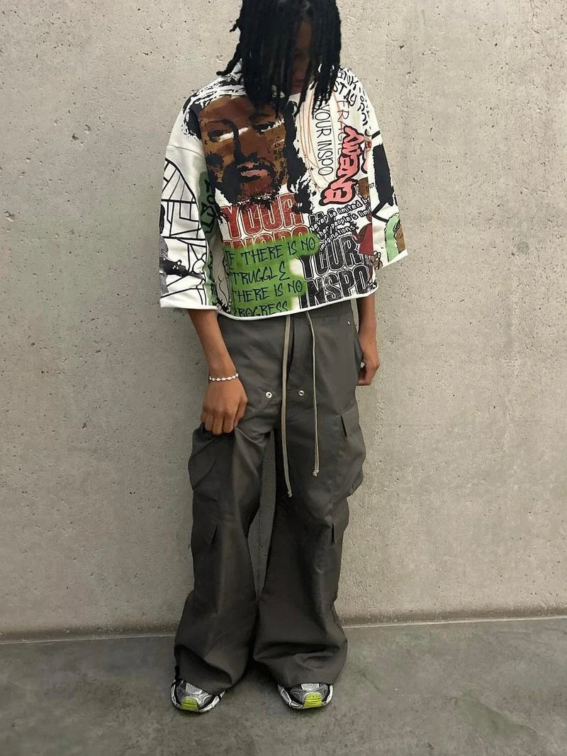 Y2k Graphic tee – Harajuku Retro Five Quarter Sleeves Graphic T Shirts Streetw