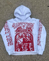 Fashionable Gothic Angel Pattern Letter Print Oversized Hoodie Womens