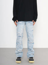 men distressed ripped destroied holes denim jean pants fashion zipper biker jeans streetwear flare pants joggers y2k men s jeans casual joggers