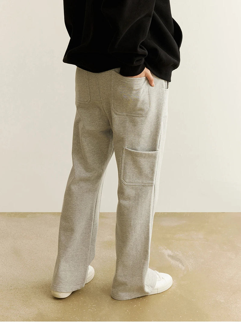 american streetwear gray flared sweatpant men double knee patch micro flare overalls harajuku casual patchwork sweat pants black unique joggers style 2953