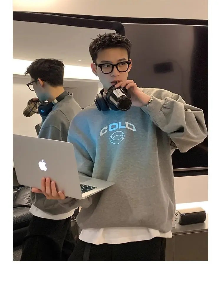 Korean Personality Street Casual Masculine Temperament Initials Printed Sweatshirt Trendy Men Women Pullover High Collar Hoodie