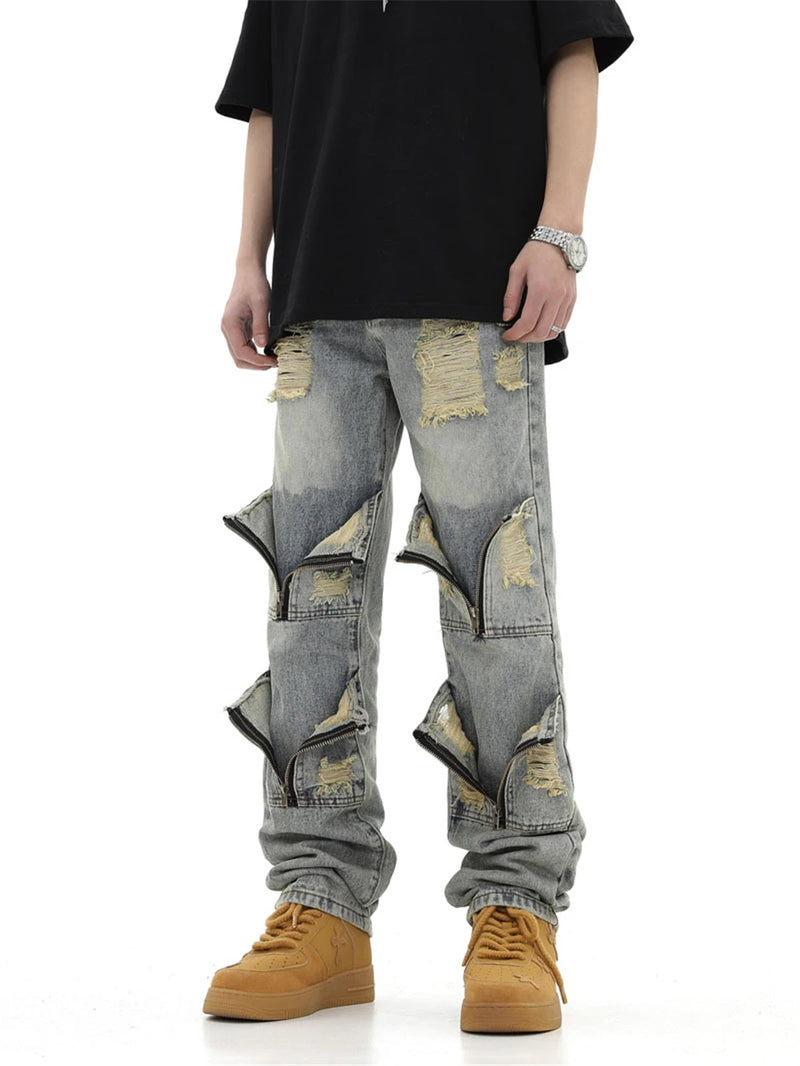 2024 ripped jeans high street straight trousers destroyed hole baggy denim pants vintage retro hip hop 1 unique jeans style 4628