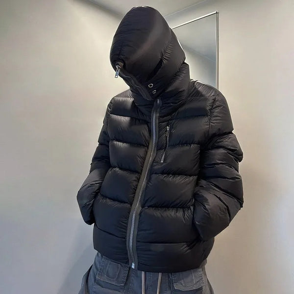Winter Men's Down Jacket Coat Dark Style Shark Head Masked Zipper Goose Down Warm Regular Down Jacket Coat For Men And Women