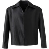 Black Cleanfit Shoulder Padded Leather Casual Jacket Men High End Hand
