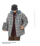 Winter Quilted Thick Plaid Hooded Jacket Men Wmen Streetwear Fashion Oversize Loose Casual Hoody Jacket Padded-cotton Parka Coat