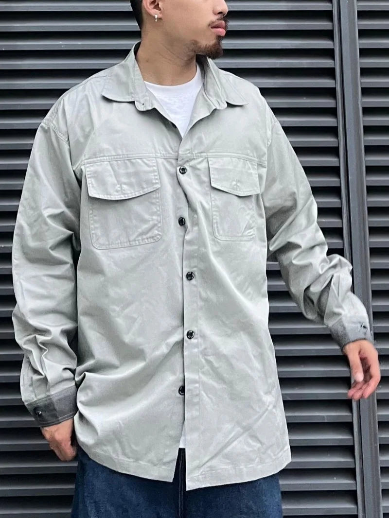 Hip Hop Streetwear Shirts Harajuku Retro Printed New Casual Long Sleeve Single Breasted Shirts for Men Loose Tops Cargo Shirt