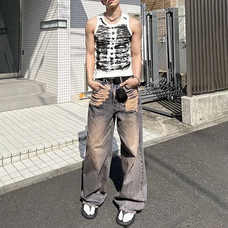 Mens Casual Street Tie Dye Tight Sports Bodybuilding Vest 2024 New Genderless Fashion Sexy Youth Printed Tank Top Unisex