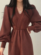 Winter Dress Long Elegant Splicing Stripes Y2k Knitted Dress Women Koean Fashion Long Sleeve Dresses Female Club Party Vestidos