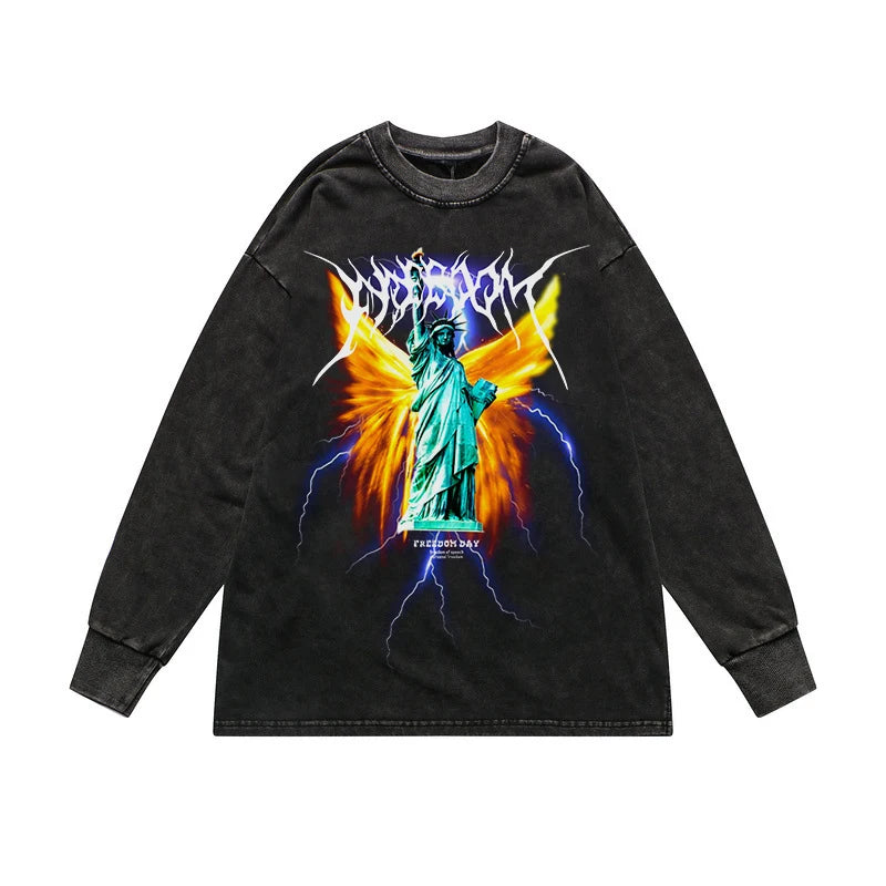 Rainbowtouches Washed Men's Long Shirts Vintage Clothing Oversized Fashion Printing Cool Stuff Popular Hip Hop High Street Style