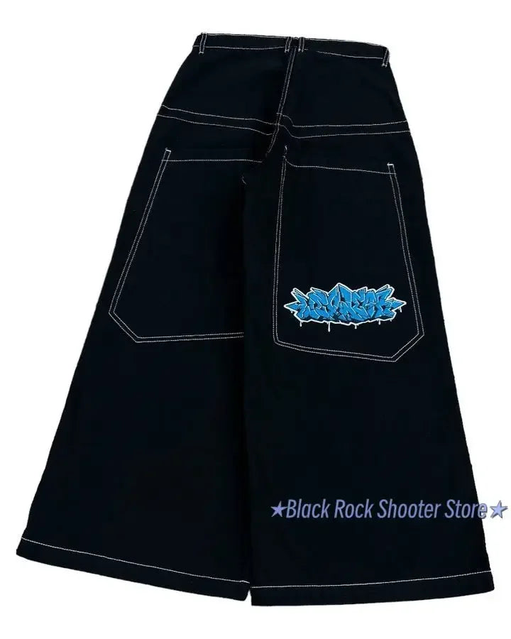 harajuku y2k streetwear wexwear jeans gothic hip hop letter embroidery baggy jeans pants womens high waist wide leg trousers unique jeans style 2276