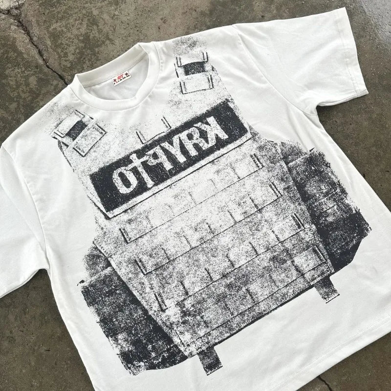 Gothic Oversized shirt – American Summer High Street Retro Trendy Brand Short Sleeved