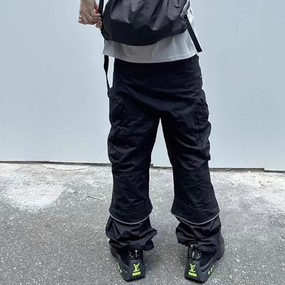 functional multi pockets overalls pantalones hombre baggy mens black cargo pants y2k streetwear loose baggy trousers oversized unique cargo style 887