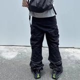 functional multi pockets overalls pantalones hombre baggy mens black cargo pants y2k streetwear loose baggy trousers oversized unique cargo style 887