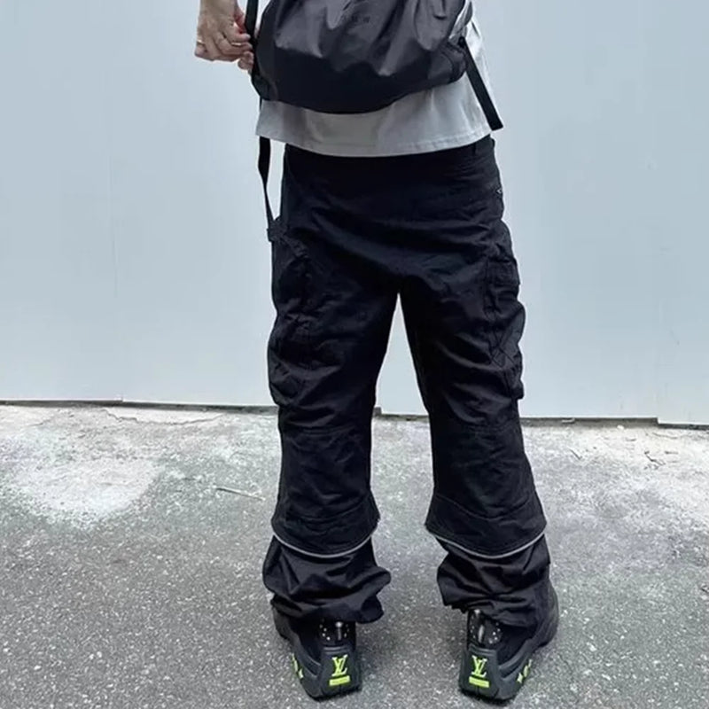 functional multi pockets overalls pantalones hombre baggy mens black cargo pants y2k streetwear loose baggy trousers oversized unique cargo style 887