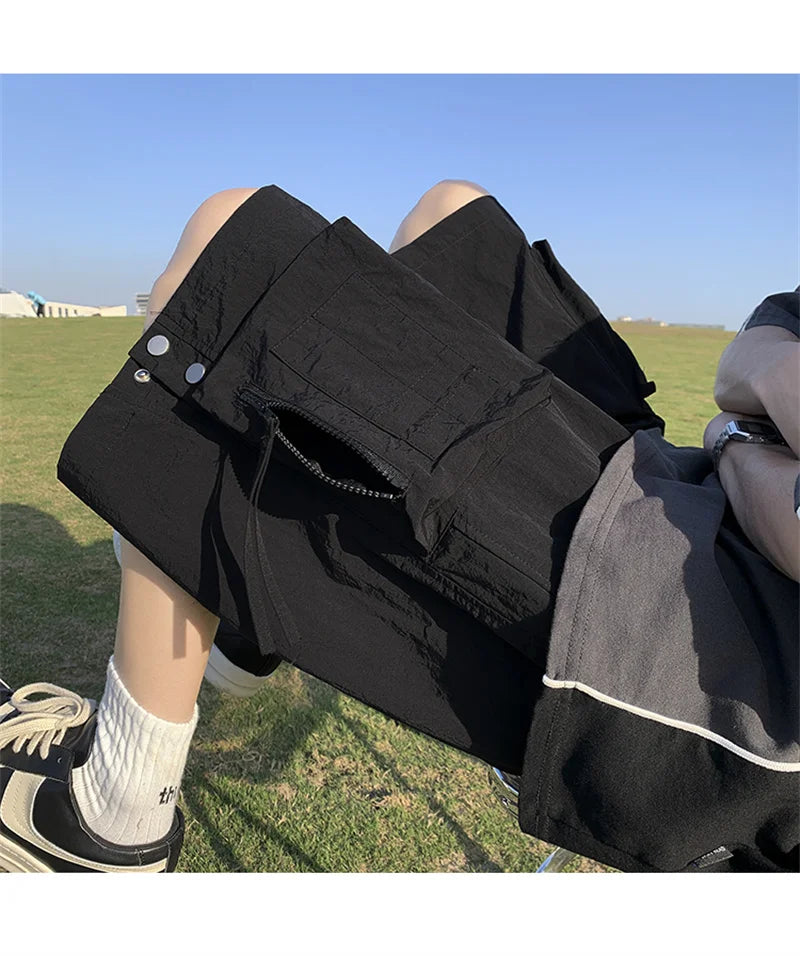summer casual purple cargo shorts men high street drawstring pocket baggy short sweatpants y2k hip hop bermudas homme shorts unique joggers style 181