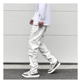 high street white knee pleated vertical stripe elastic fit skinny jeans male casual small leg jeans pants slim mens clothing unique jeans style 3661