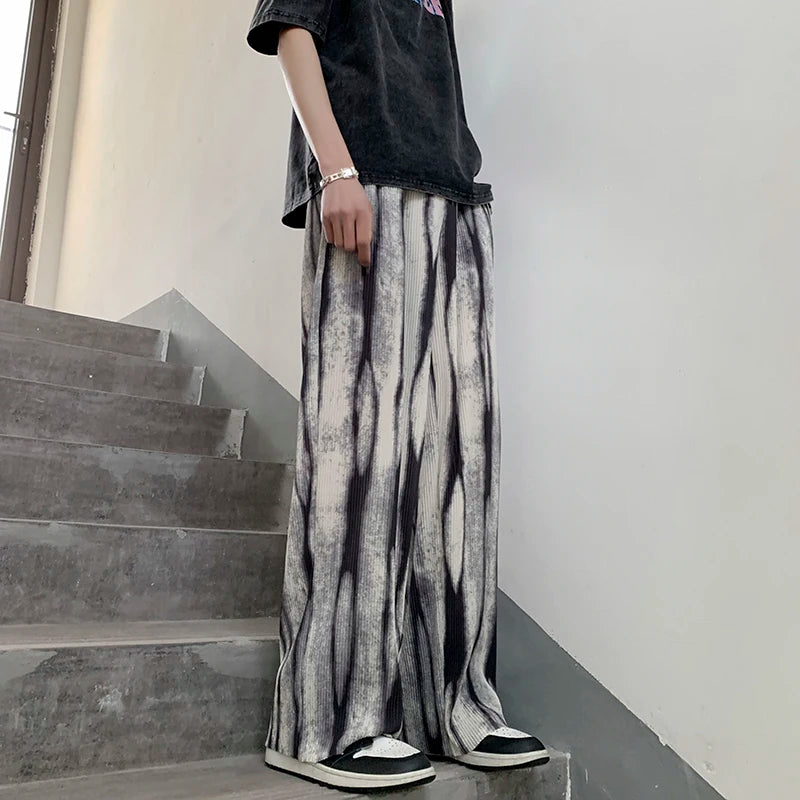 pleated pants mens fashion retro casual pants men japanese streetwear loose hip hop wide leg pants mens ice silk trousers m 3xl relaxed fit trousers