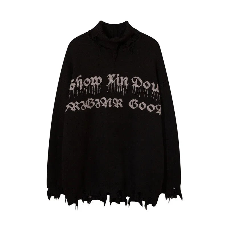 half high collar goth women men sweaters oversized long sleeve knitted pullovers y2k men ripped sweater harajuku streetwear tops - bold artwork streetwear hoodie, gothic aesthetic hoodie for winter, high quality cotton hoodie