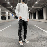streetwear kanye slim fit feet coated black jeans pants for men pocket brushed wax tapered pants man casual cargo jeans y2k unique cargo style 4553