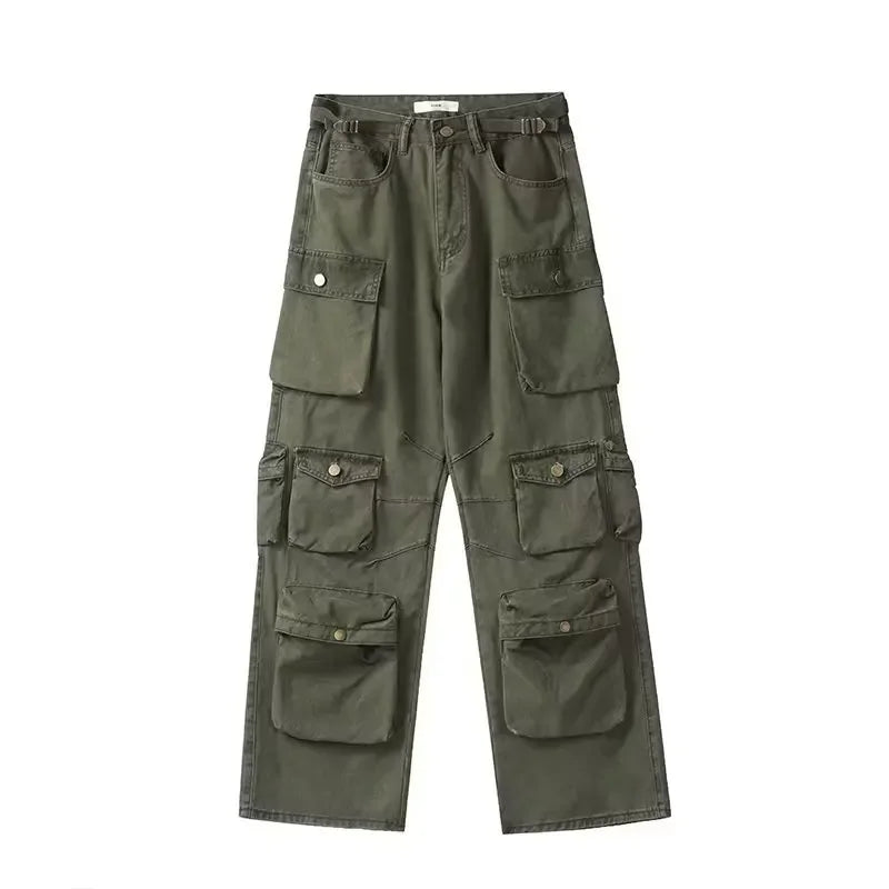 high street y2k men set casual loose lapel jacket hip hop multi pocket overalls 2 piece spring autumn fashion couple suit trend unique default style 4605