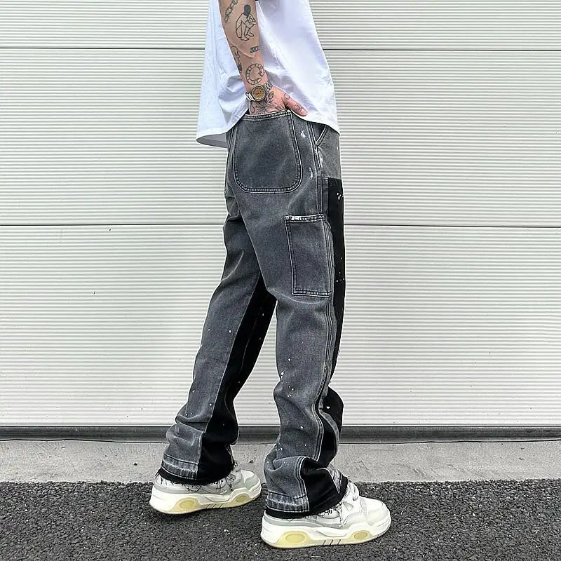 color washed denim mens jeans pants fashion graffiti patchwork loose biker red jeans streetwear hip hop casual straight pants unique jeans style 5195