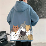 Black Cat Print Baseball Jacket Boys Long Sleeve Loose Ins Harajuku Hi