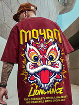 Glitchcore Angelcore design – Lion Dance Funny Graphic Men T Shirts Printed 2025 Summer Hi