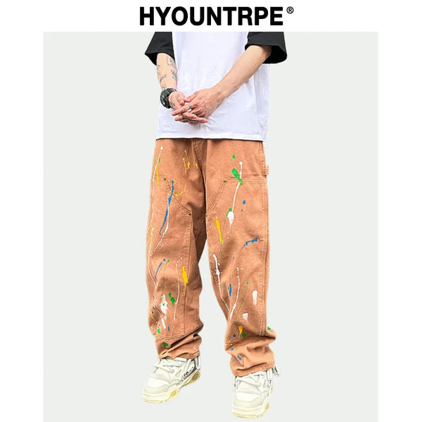fashion graffiti printed denim jeans mens high street zipper straight jeans hip hop streetwear casual loose joggers jeans pants casual joggers