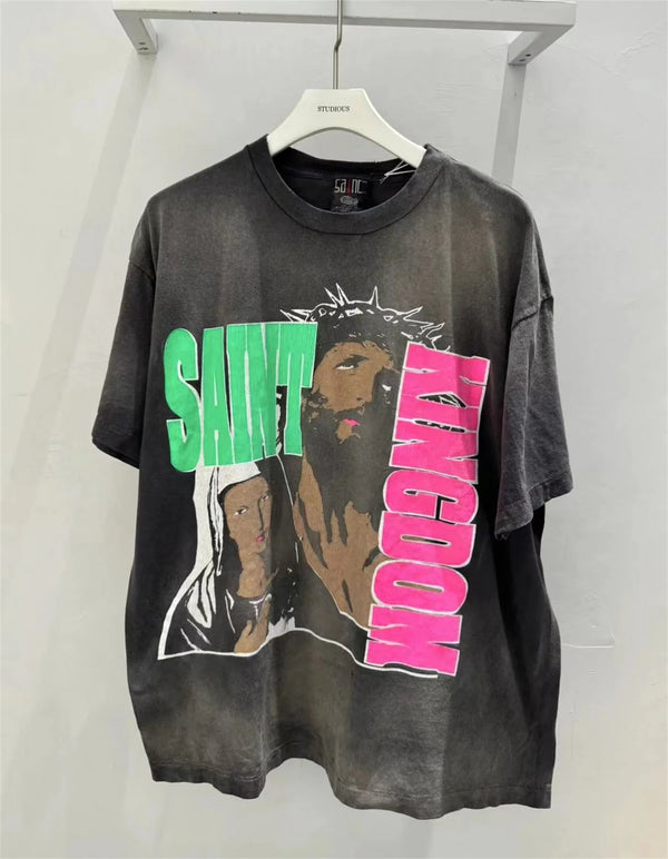vaporwave oversized shirt featuring 24ss kingdom vintage summer retro distressed portrait print loose casual oversize t shirt tops